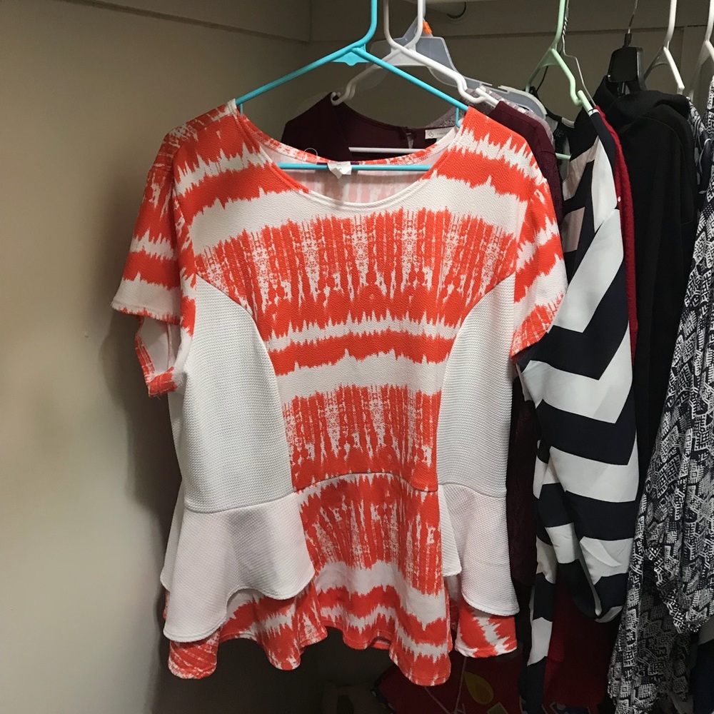 White and orange color block peplum shirt